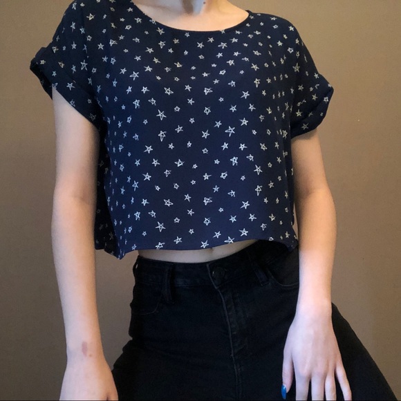 Navy Blue “In the stars” crop top - Picture 5 of 6